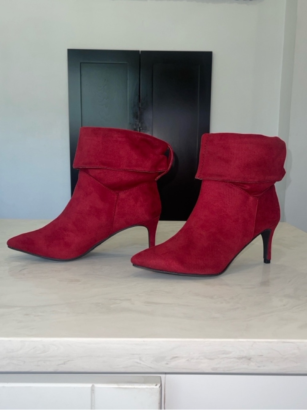 New! ✨ Women’s Velvet Red Faux Suede Ankle Boots/Booties- Size 8 & 10